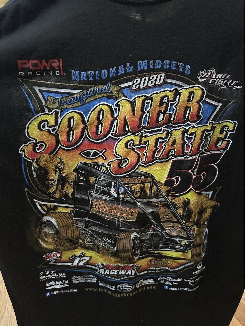 Sooner State 55 Shirt Mens Large Dirt Track Racing POWRi 2020 Graphic Tee